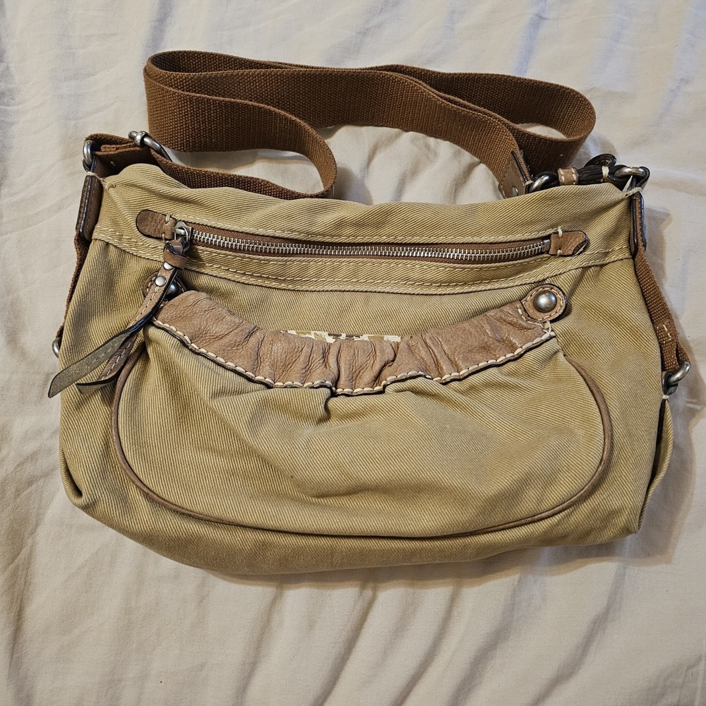 Fossil Canvas Boho Crossbody Bag Adjustable Strap Pockets Y2K